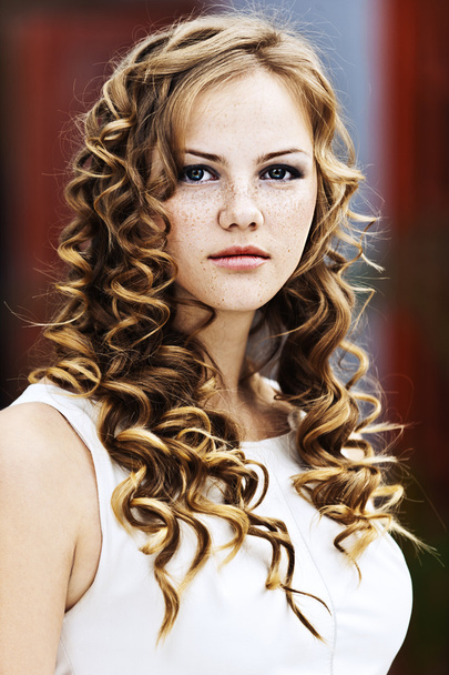 Girl serious curly - Photo, Image