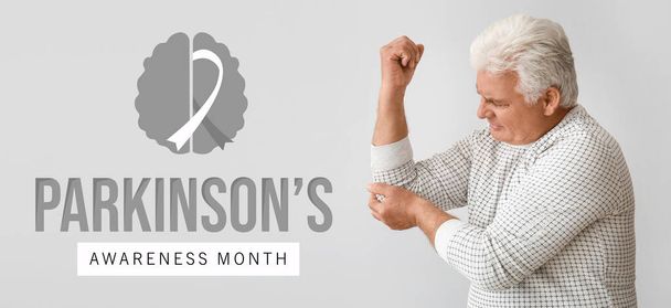 Banner para o mês de consciência de Parkinson com o homem sênior - Foto, Imagem