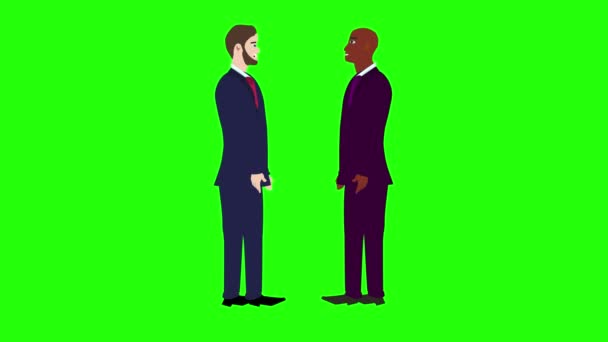 Animación de dos hombres de negocios hablando entre sí en la pantalla verde croma key - Imágenes, Vídeo