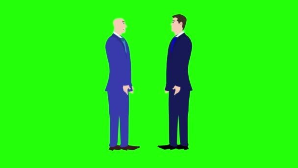 Анимация двух персонажей-бизнесменов, говорящих друг с другом на зеленом экране - Кадры, видео