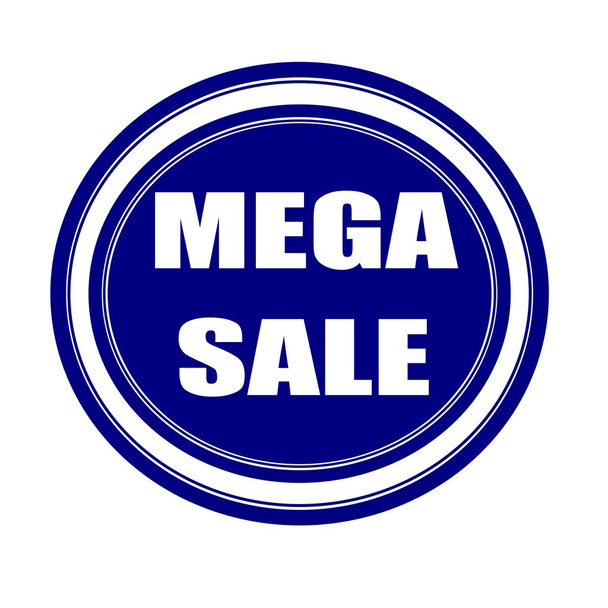 Mega Sale weißer Stempeltext auf blauem Grund - Foto, Bild