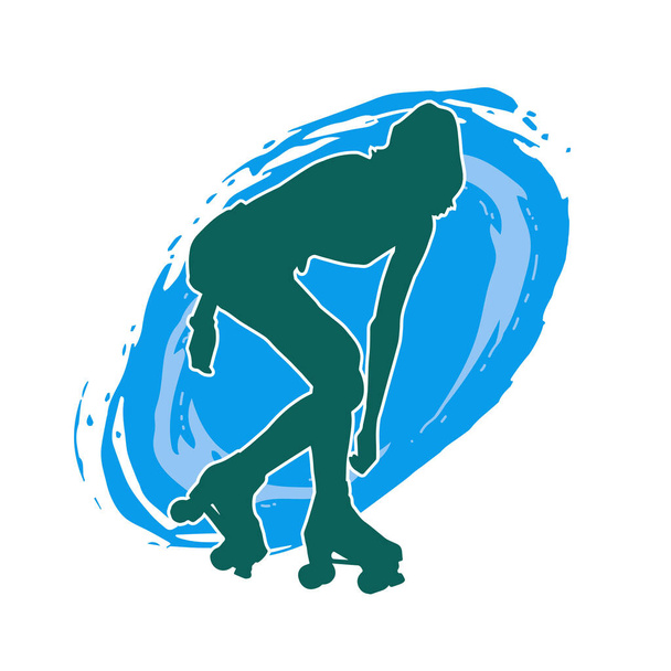 silhouette d'une femme sportive sur un patin à roulettes. Silhouette de femme sportive amusez-vous sur des roues à rouleaux. - Vecteur, image