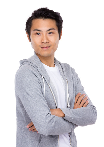 Azjatycki przystojny mężczyzna w szary sweter - Zdjęcie, obraz