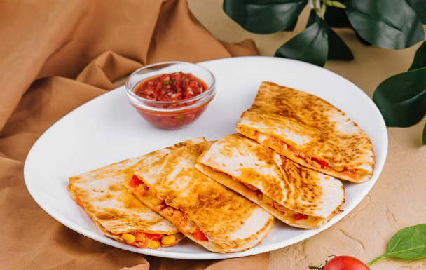 Mexican Food Fried Cecina and quesadilla - Photo, Image