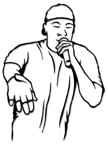 zwart-wit schets van rap zanger - Vector, afbeelding