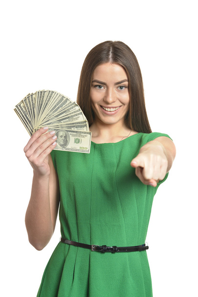 Beautiful woman  with money - Foto, Imagem