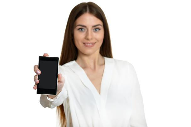 Woman showing mobile phone - Foto, imagen