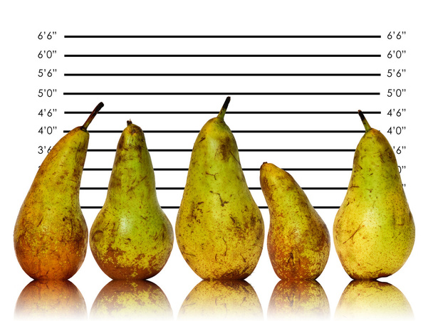 Imagem única de alimentação saudável de frutas na linha de identificação da polícia
 - Foto, Imagem