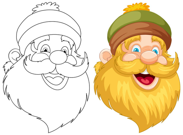 Dos etapas de un personaje de dibujos animados, esbozado y coloreado. - Vector, Imagen