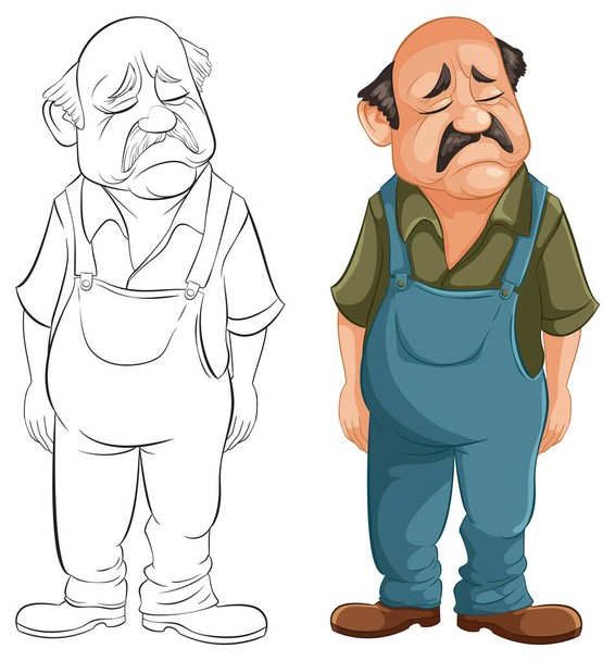 Two sad elderly cartoon characters standing. - Vector, Image
