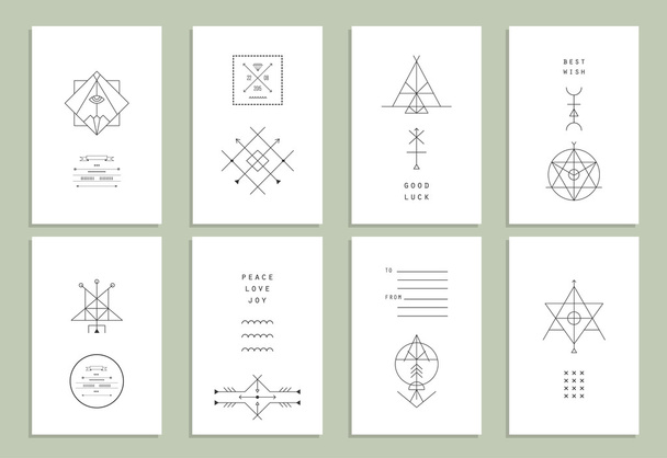Set of trendy cards with geometric icons - Vector, Image