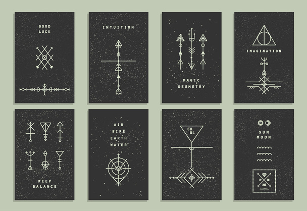 Set of trendy cards with geometric icons - Vector, Image