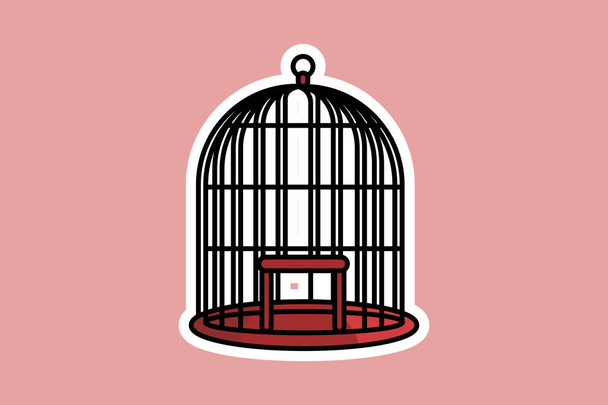 Птичья клетка с векторной иллюстрацией "Открытая дверь". Иконка животного мира. Логотип наклейки Birdcage. - Вектор,изображение