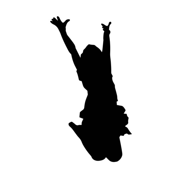 Silhouette of a teenage girl jump pose. Silhouette of a young female in jumping pose. - Vector, Image