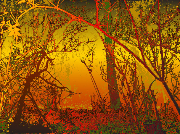 Νοσταλγική φόντο με σιλουέτες των δέντρων - Διάνυσμα, εικόνα