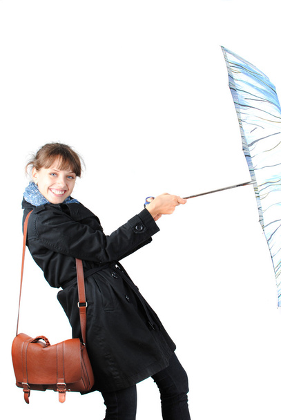 Woman with a blue umbrella - Photo, Image