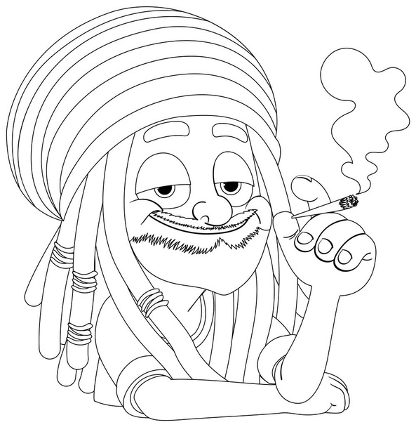 Dibujos animados de una figura sonriente con un turbante fumando. - Vector, imagen