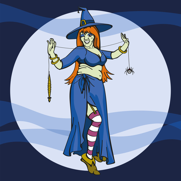 Halloween boszorkány táncol a Spider Web rajzolóprogram - Vektor, kép