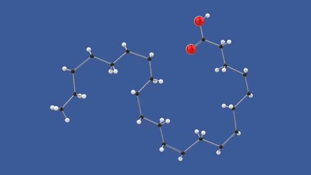 Kwas dokozaheksaenowy, Omega 3 DHA, struktura cząsteczek 3D, na niebieskim tle, ilustracja renderowania 3D - Zdjęcie, obraz