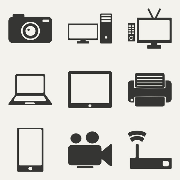 Lapos, fekete-fehér koncepció mobil alkalmazás technológia ikonok - Vektor, kép