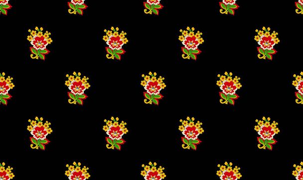 Ikat bordado paisley floral sobre fondo negro.patrón oriental étnico geométrico tradicional.Azteca estilo abstracto vector illustration.design para textura, tela, ropa, envoltura, decoración, alfombra. - Foto, Imagen