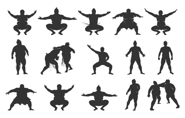 Sumo wrestler silhouette, Sumo wrestling silhouettes, Sumo wrestler svg, Sumo silhouette, Sumo SVG, Sumo athlete silhouette, Sumo wrestler icon set - Vector, Image