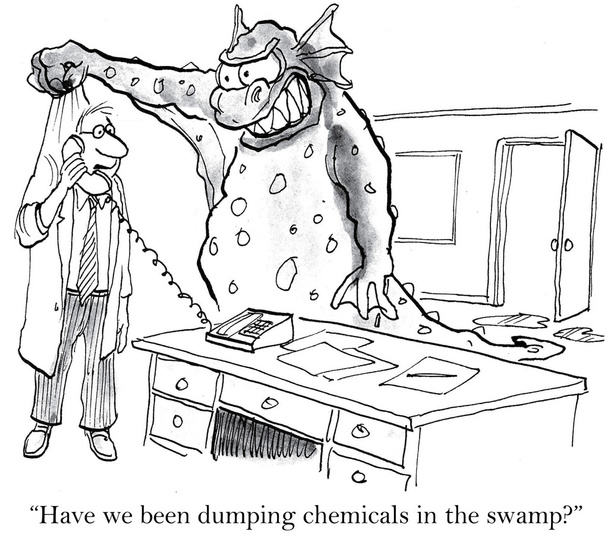 Dumping chemicals in the swamp - Vector, Image