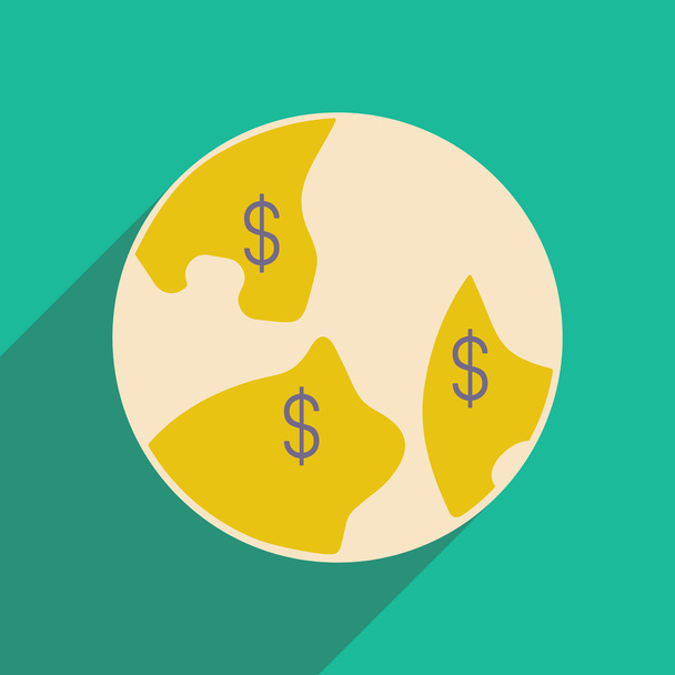 Flat with shadow icon and mobile applacation dollar in world - Vector, Image