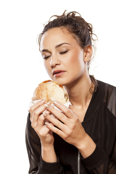 Girl holding sandwich - Foto, Imagen