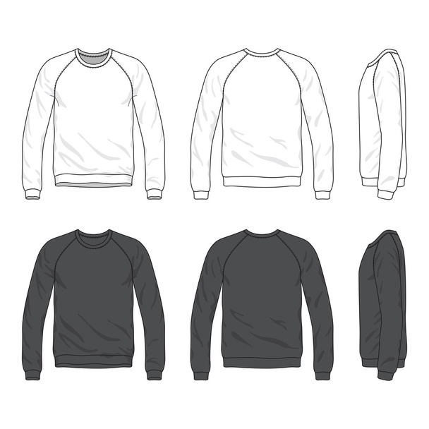 Front, back and side views of blank raglan long sleeve sweatshir - Vetor, Imagem