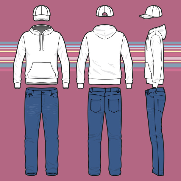 Hoodie, cap and jeans set - Vector, Image
