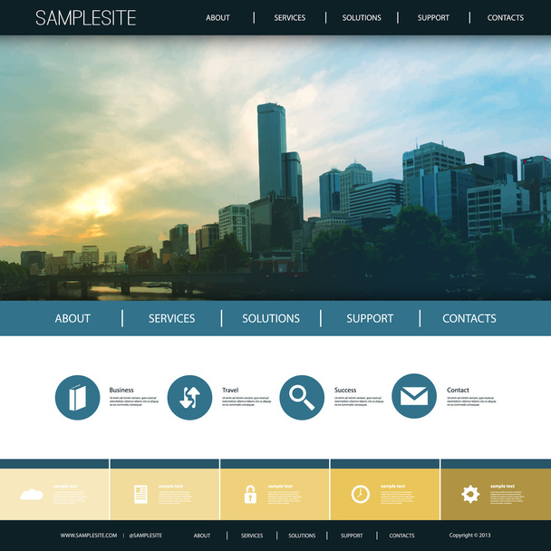 Website Design sablon saját cégének City Skyline háttérrel - Vektor, kép