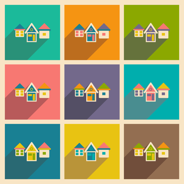 Flat with shadow icon and mobile applacation houses - Vector, Image