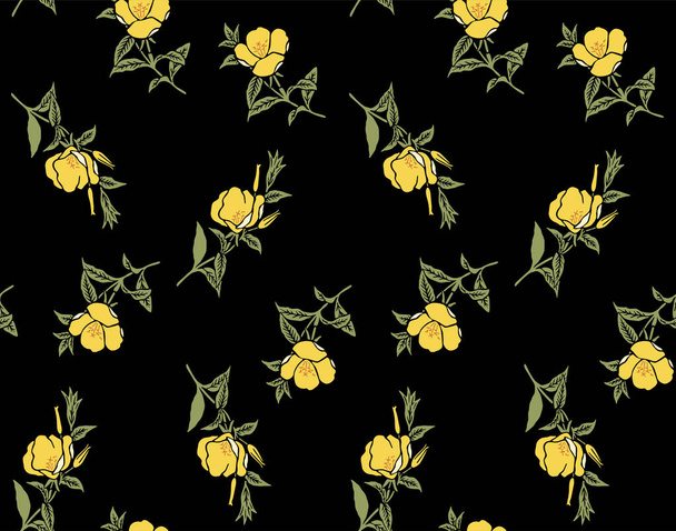 Japon Vahşi Sarı Çiçek Yaprak Vektörü Kusursuz Desen - Vektör, Görsel