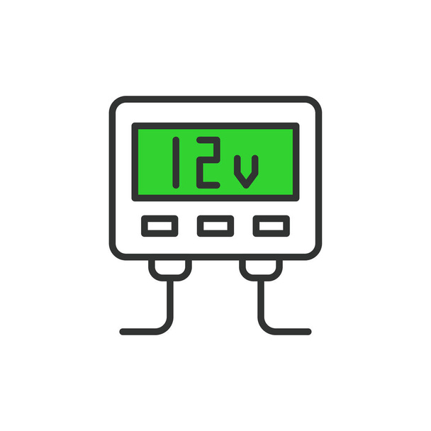 Inverter 12 - 220 V icon in line design, green. Inverter, 12V, 220V, Power, DC, AC, Voltage, Converter isolated on white background vector. Inverter 12 - 220 V editable stroke icon - Vector, Image
