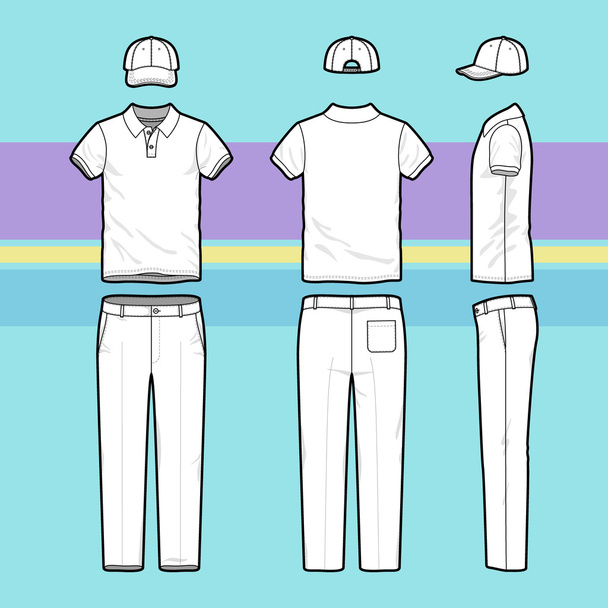 Basit anahat çizim bir polo gömlek, pantolon ve kap - Vektör, Görsel