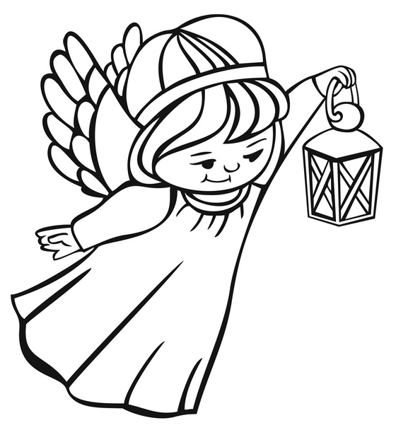 Latający anioł z latarnią - Wektor, obraz