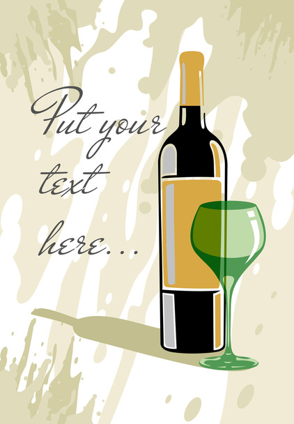 Bottle of wine  and glass - Vector, Image