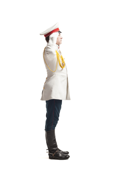 ロシア人将校のコートを着た男 - 写真・画像