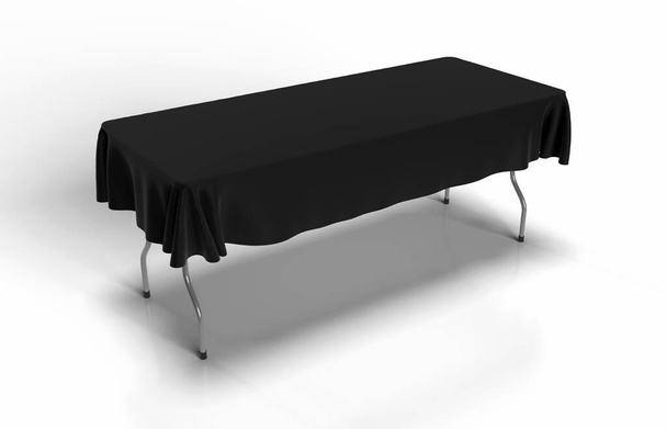 Messe Ausstellung halb fallen Tischläufer drapieren Tuch Banner oder Tischdecke. 3D-Darstellung, perspektivische Ansicht. - Foto, Bild