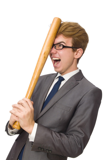Young businessman with baseball bat isolated on white - Fotoğraf, Görsel