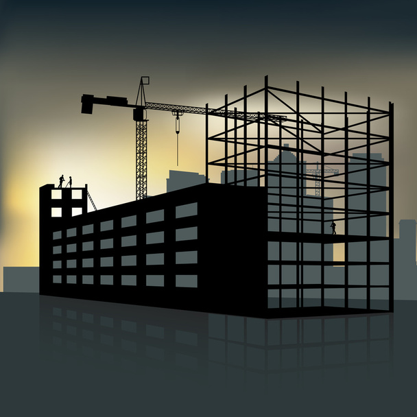 クレーンと建設中のビルのシルエット - ベクター画像