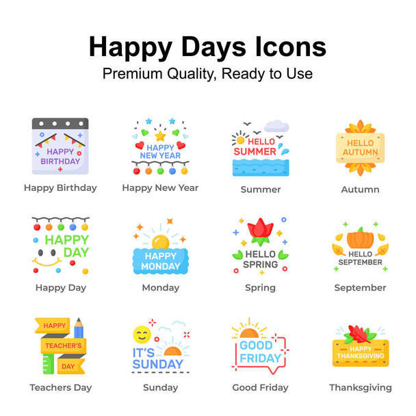 Pack d'icônes Happy Days, prêt à l'emploi dans les sites Web et les applications mobiles - Vecteur, image