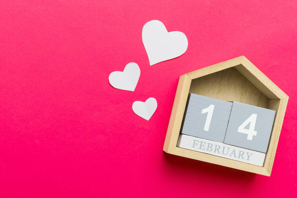 Valentine Day theme with wooden block calendar. Greeting card template for Valentines Day.copy space for text. - Valokuva, kuva
