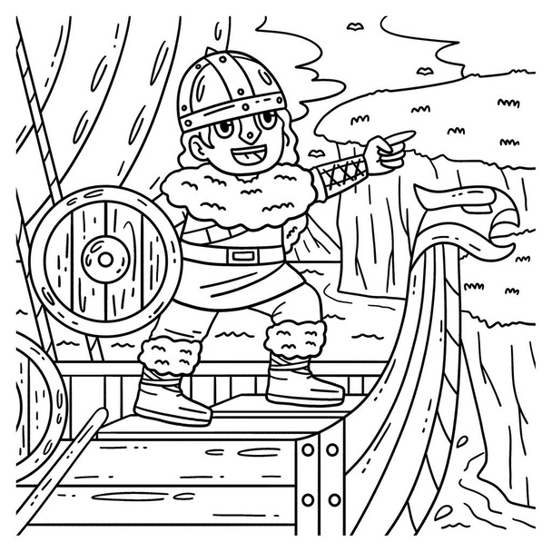 Viking Navigating 'in şirin ve komik renkli bir sayfası. Çocuklar için saatlerce boyama eğlencesi sağlıyor. Renklendirmek için, bu sayfa çok kolaydır. Küçük çocuklar ve yeni yürümeye başlayanlar için uygun.. - Vektör, Görsel