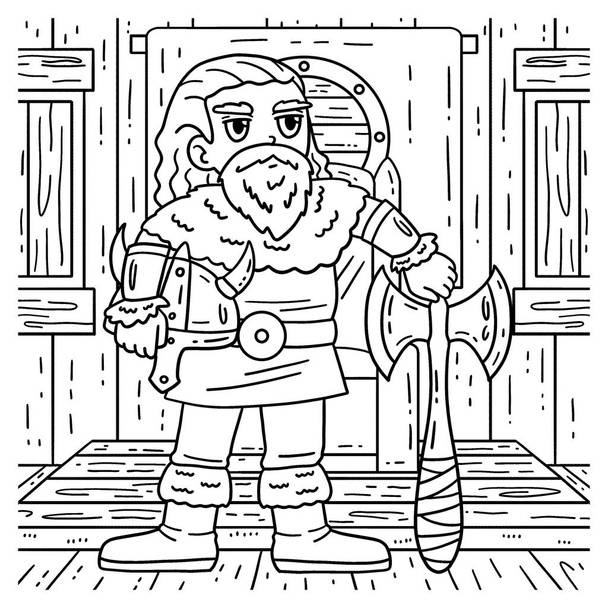 Balta ve Miğfer Tutan Viking 'in şirin ve komik renkli sayfası. Çocuklar için saatlerce boyama eğlencesi sağlıyor. Renklendirmek için, bu sayfa çok kolaydır. Küçük çocuklar ve yeni yürümeye başlayanlar için uygun.. - Vektör, Görsel
