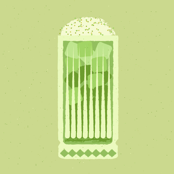 Grüner Cocktail mit Schlagsahne. Smoothie im hohen Glas. Frisches Grün. Milchshake. Alkoholgetränk für Bar. Kalte weiche Flüssigkeit in hohem Glas. Alkoholfreies Getränk. Flache Vektorabbildung mit Textur - Vektor, Bild