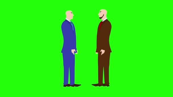 Анимация двух персонажей-бизнесменов, говорящих друг с другом на зеленом экране - Кадры, видео