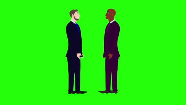 Animace dvou postav business man mluvit spolu na zelené obrazovce chroma - Záběry, video