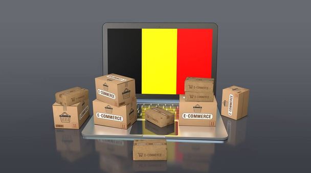 ベルギー,ベルギー,Eコマースビジュアルデザイン,ソーシャルメディアイメージ。 3Dレンダリング. - 写真・画像